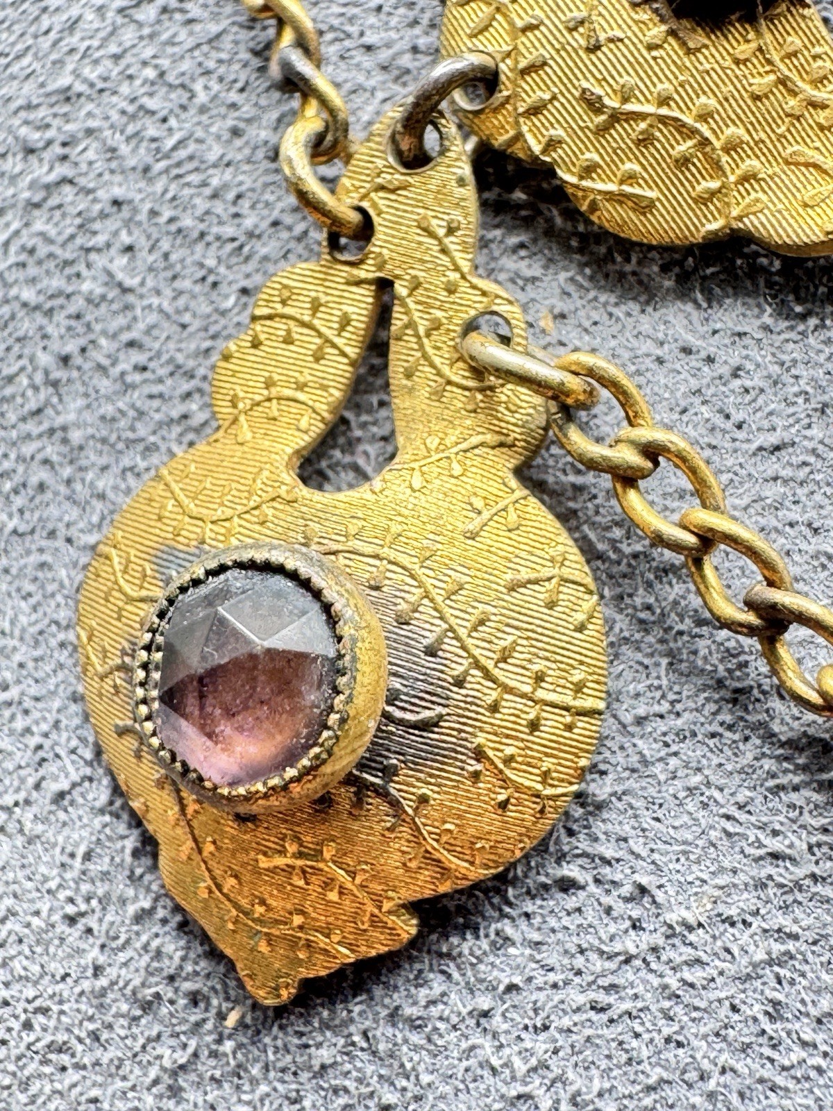 Antique Edwardian Gold Filled Festoon Necklace Rose Cut Purple Paste Stones