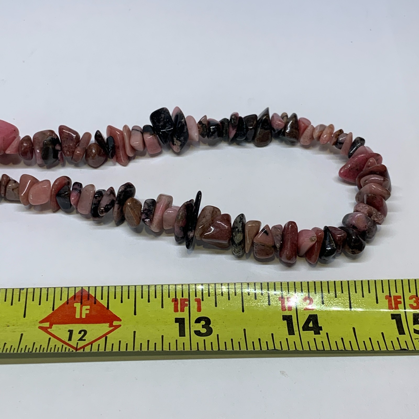 Vintage Pink Chip Raspberry Rhodonite Stone Necklace 15” Single Strand Estate