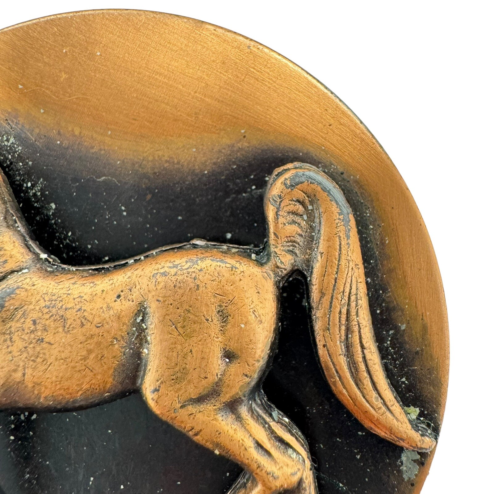 Vintage Copper Horse Equestrian Round Brooch