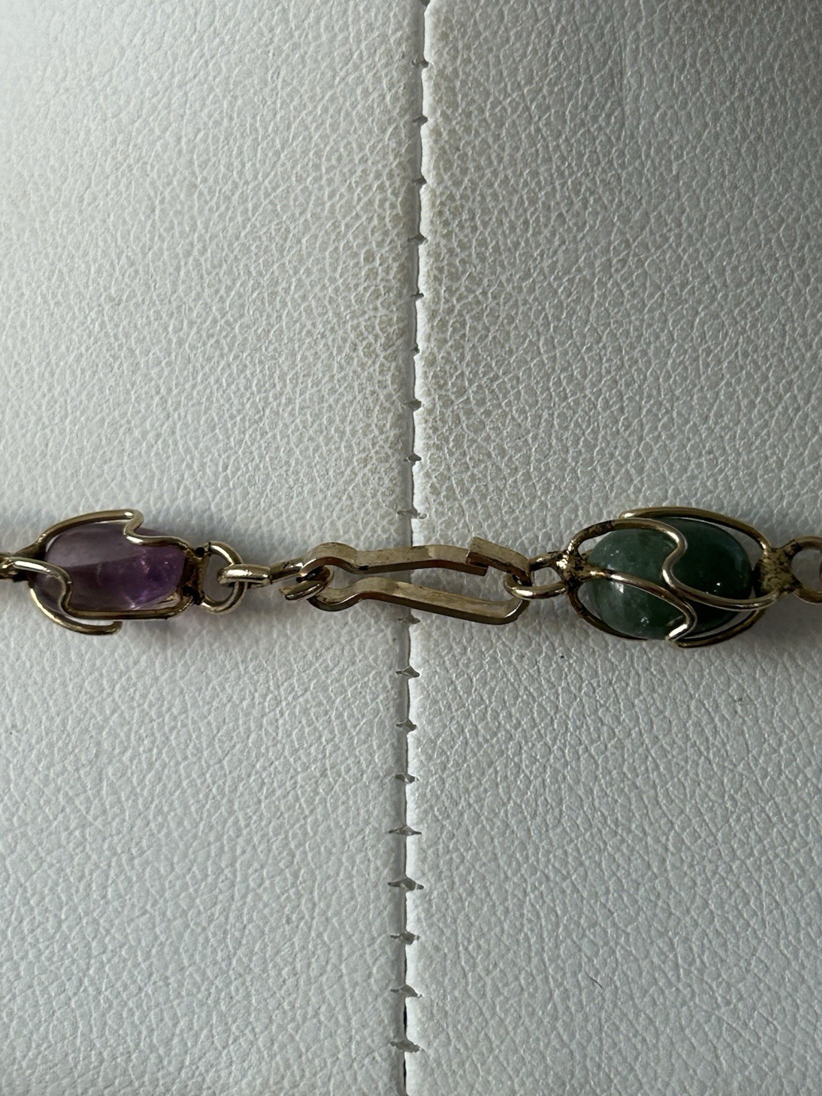 Vintage Multi Gemstone Station Necklace Wire Wrapped Gemstone Link Chain 22”