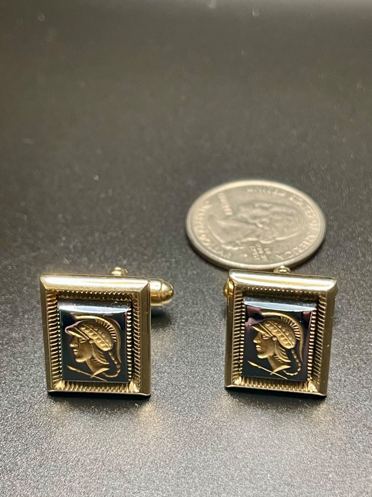 Vintage Classical Male Warrior Profile Gold Tone Cufflinks MCM
