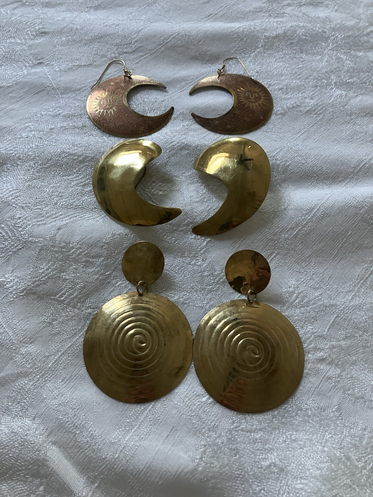 Vintage Brass Earrings-Lot Of 3- Statement Pieces