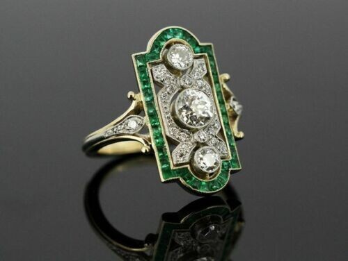 Art Deco Style 2.50Ct Lab-Created Diamond & Emerald Engagement Ring 925 Silver