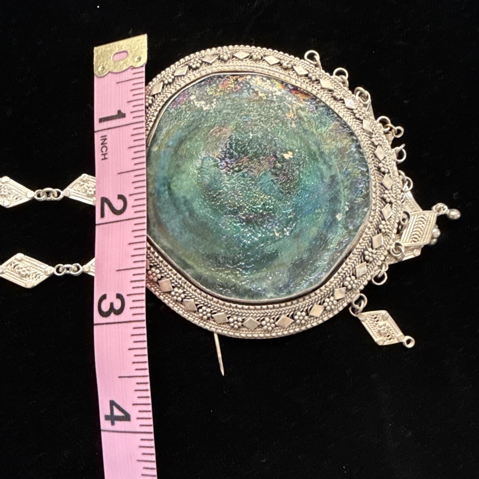 Antique Yemenite Roman Glass Necklace Sterling Silver See Notes