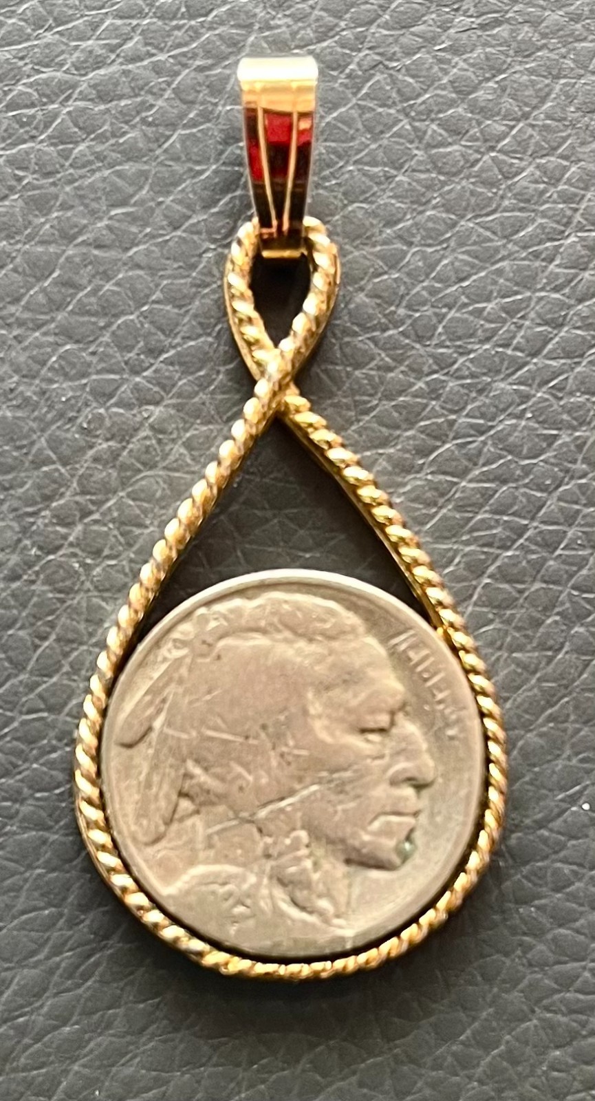 1929 Buffalo Nickel on gold-tone pendant