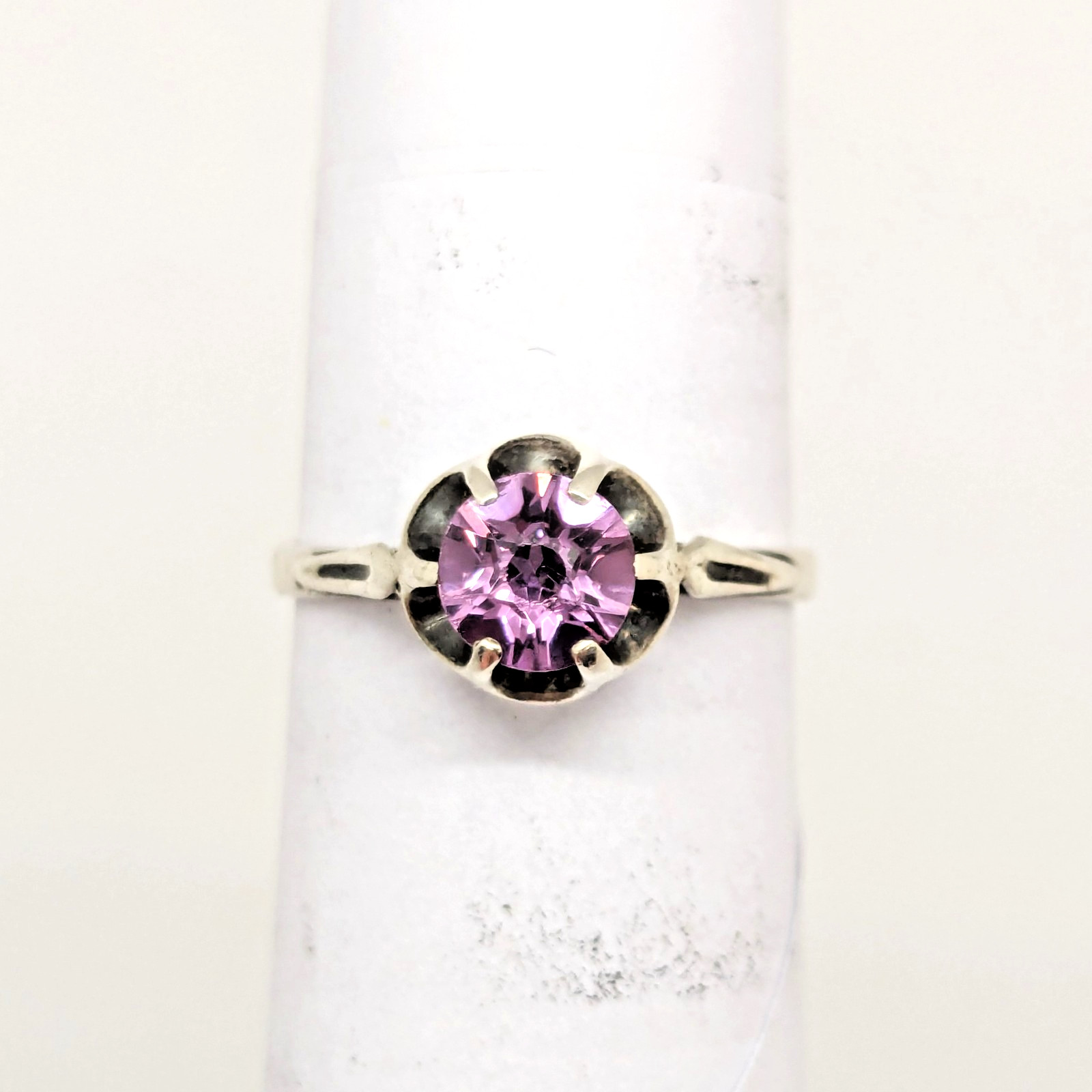 Vintage Soviet RING Silver⭐875 stamp Star with AMETHYST Stone -size: 7.25US| #11