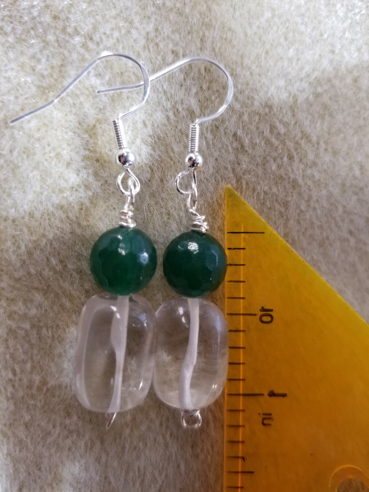 QUARTZ “Pool Of Lights” and Green GEMSTONE Earrings, 925 wires