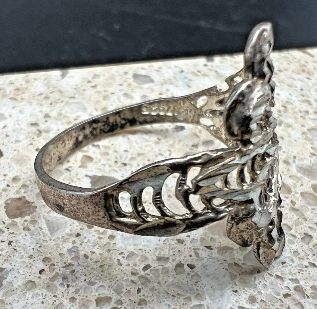 Vtg Sterling Silver Guardian Cutout Filigree Modernist Statement Ring – sz 11.5
