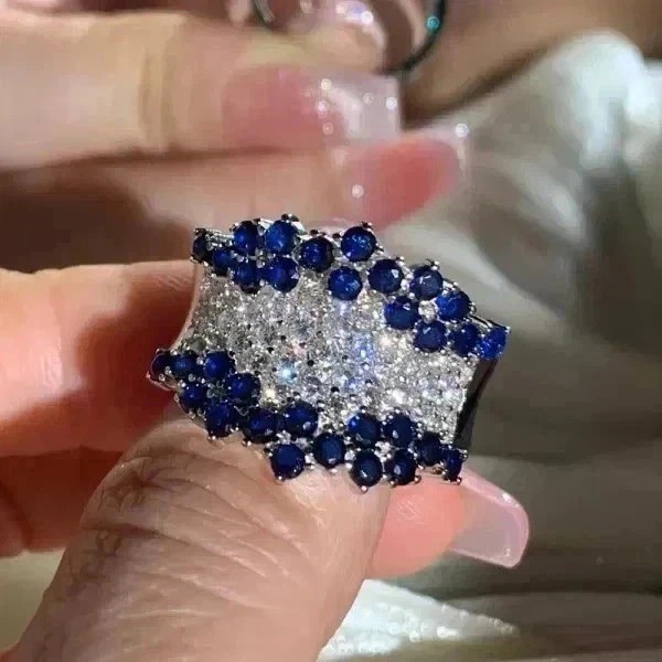 2.10Ct Round Cut Lab Created Diamond & Sapphire Wedding 14K White Gold FN Ring