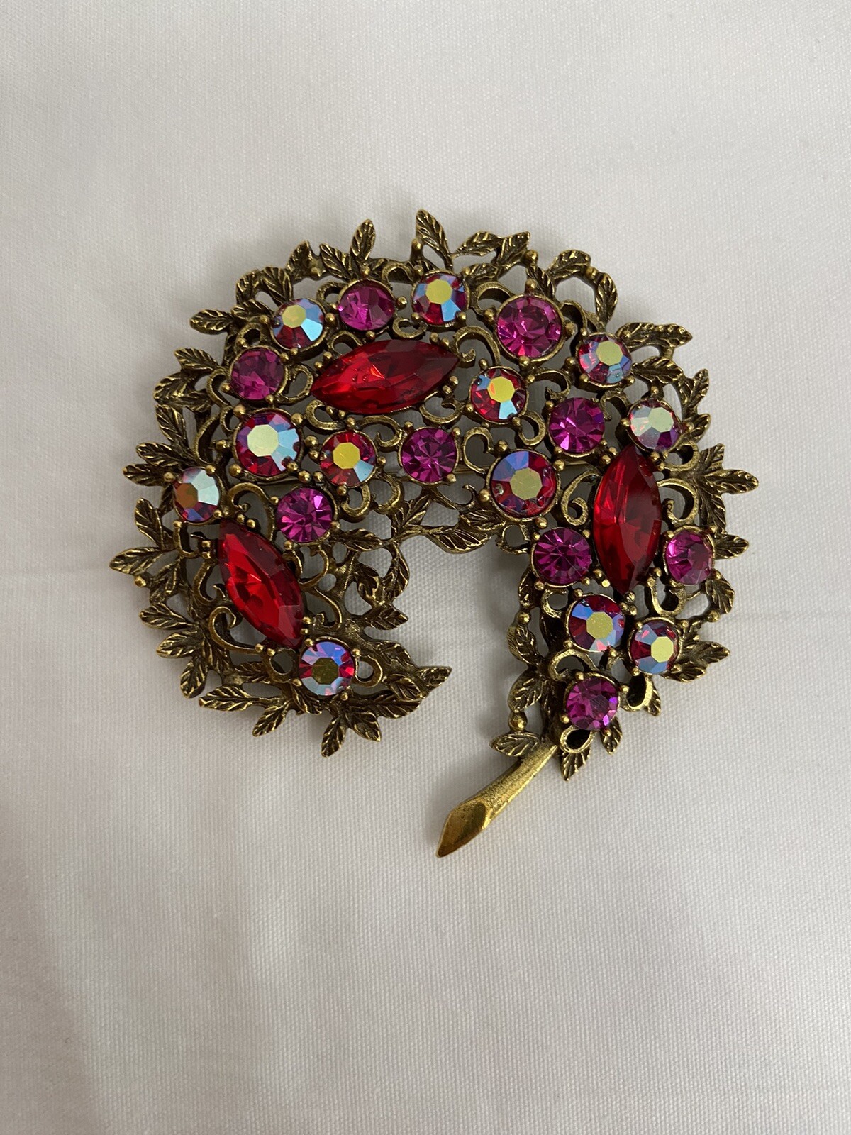 Vintage Emmons Brooch Fuchsia Aurora Red Rhinestones Pin