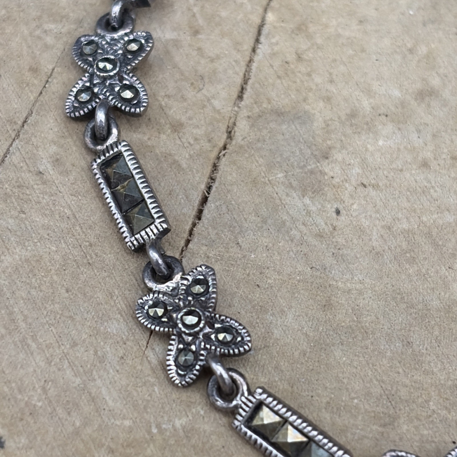 Vintage Art Deco Old Sterling Silver 925 Marcasite Link bracelet 7.86g 7.25in