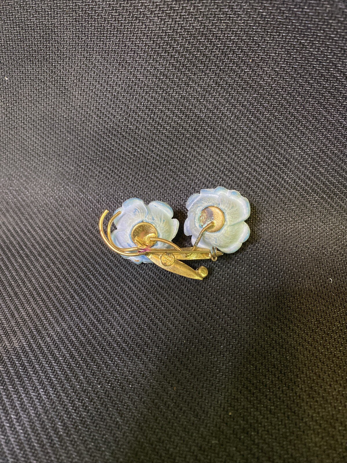Made In W. Germany Vintage Ges.GESCH Gold Tone Celluloid Blue Rose Brooch C12