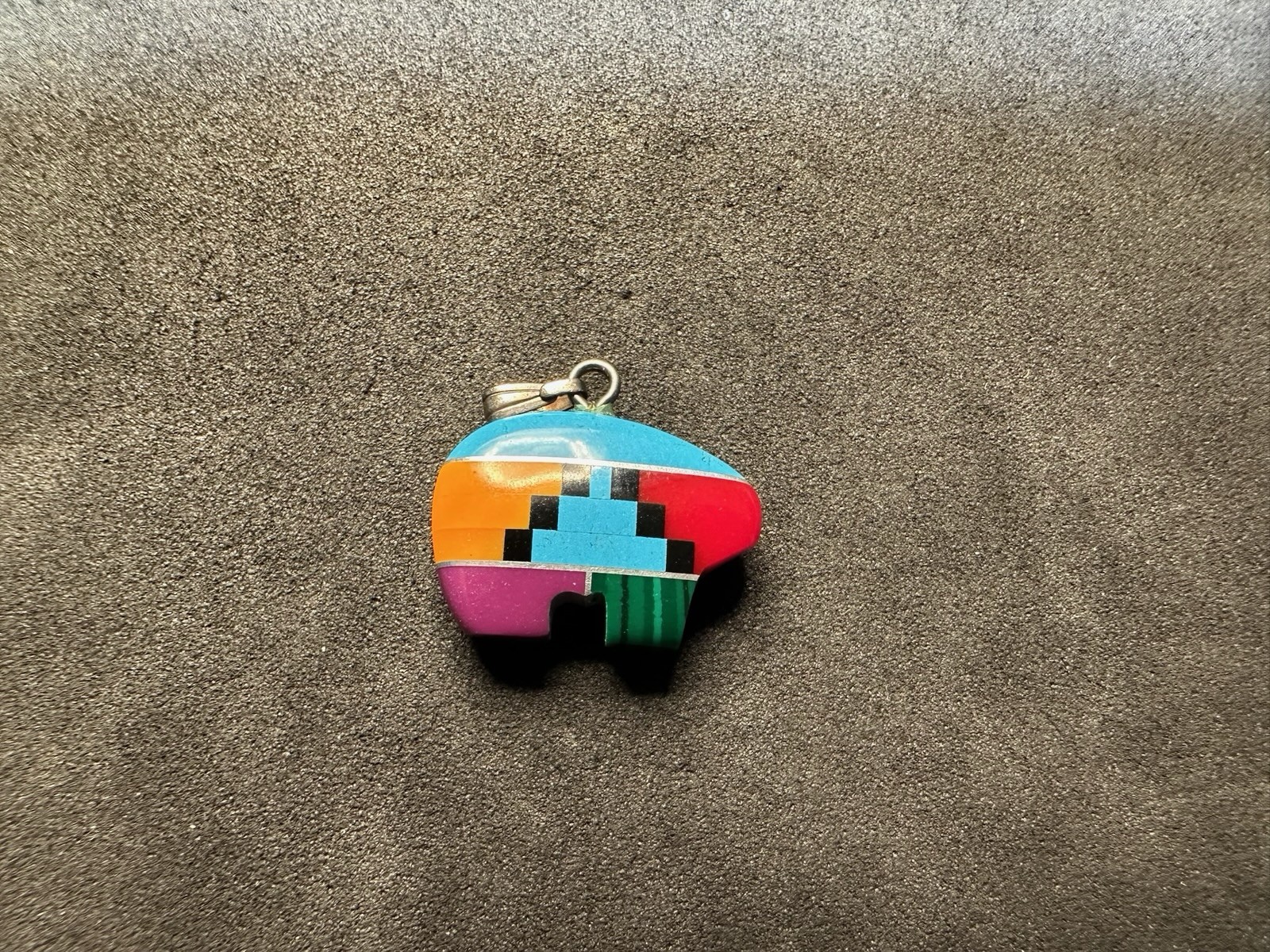 1.30g Vintage Sterling Silver 925 Colorful Inlay Geometric Pattern Pendant M
