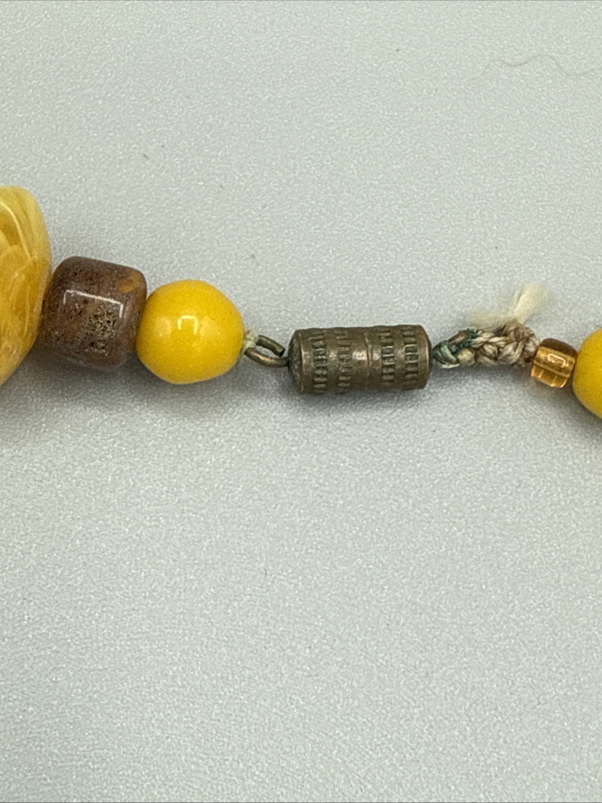 Vintage Yellow Amber Resin Bead Necklace 24”