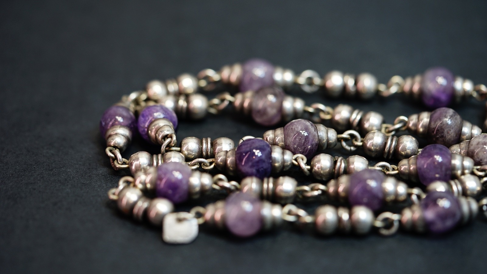 Vintage Mexico Sterling Silver Amethyst Beads Endless Beaded Necklace