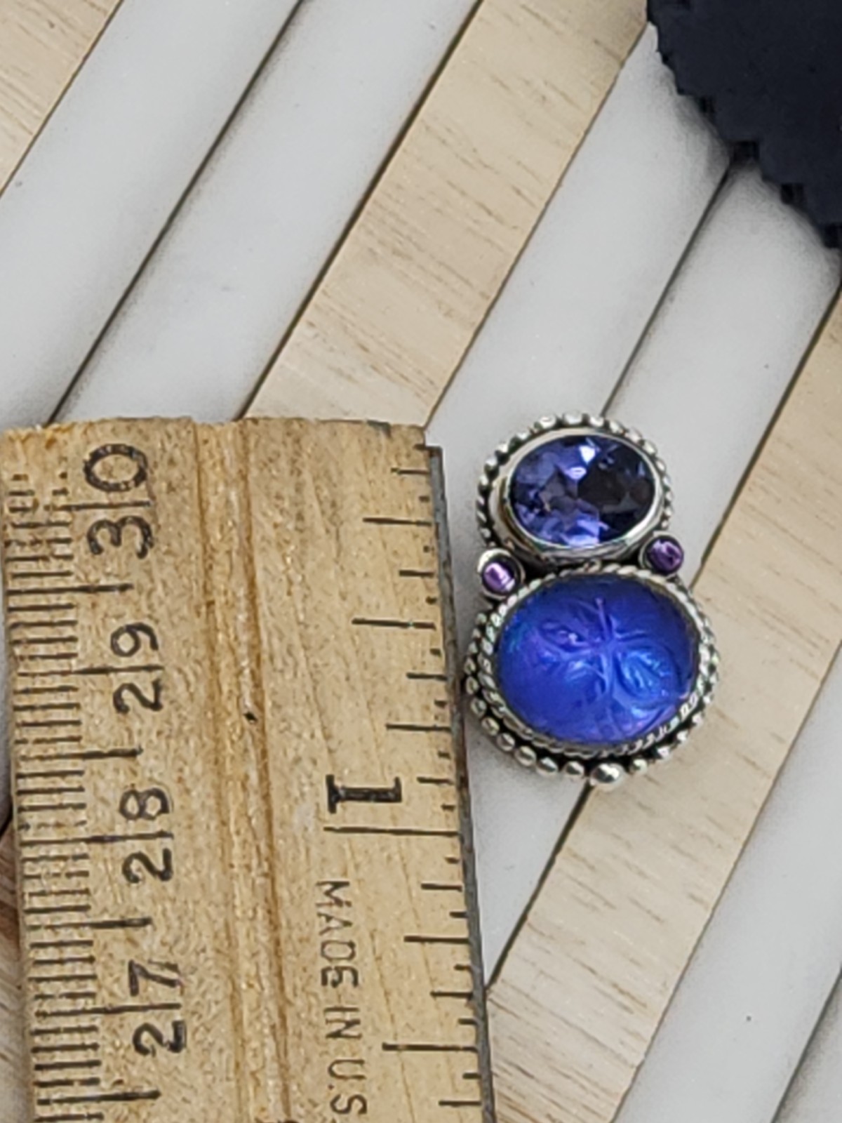 Stephen Dweck Sterling Silver Carved Blue Quartz Iolite Clip On Earrings