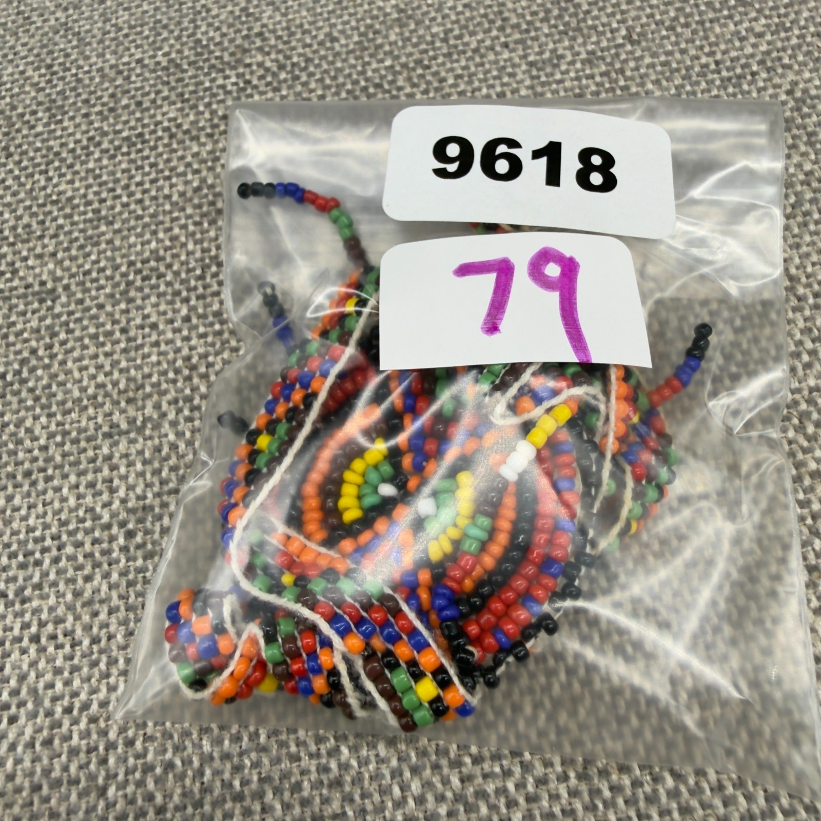 Vintage Necklace Colorful Seed Beads Leather Backed Pendant 22 Inches Southwest