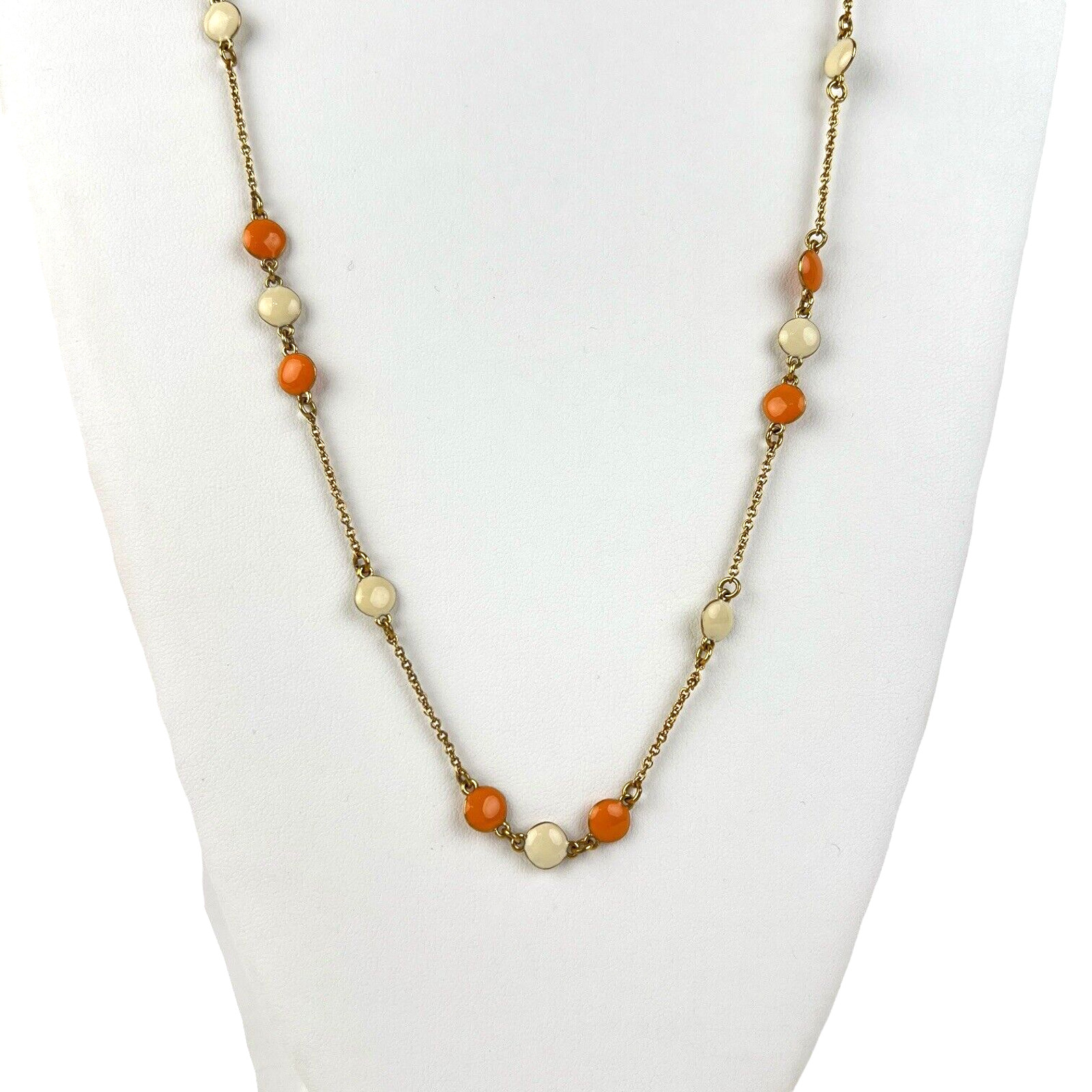 Necklace By Luxe Retro Beveled Orange Cream Enamel Dots Delicate Gold Tone Chain