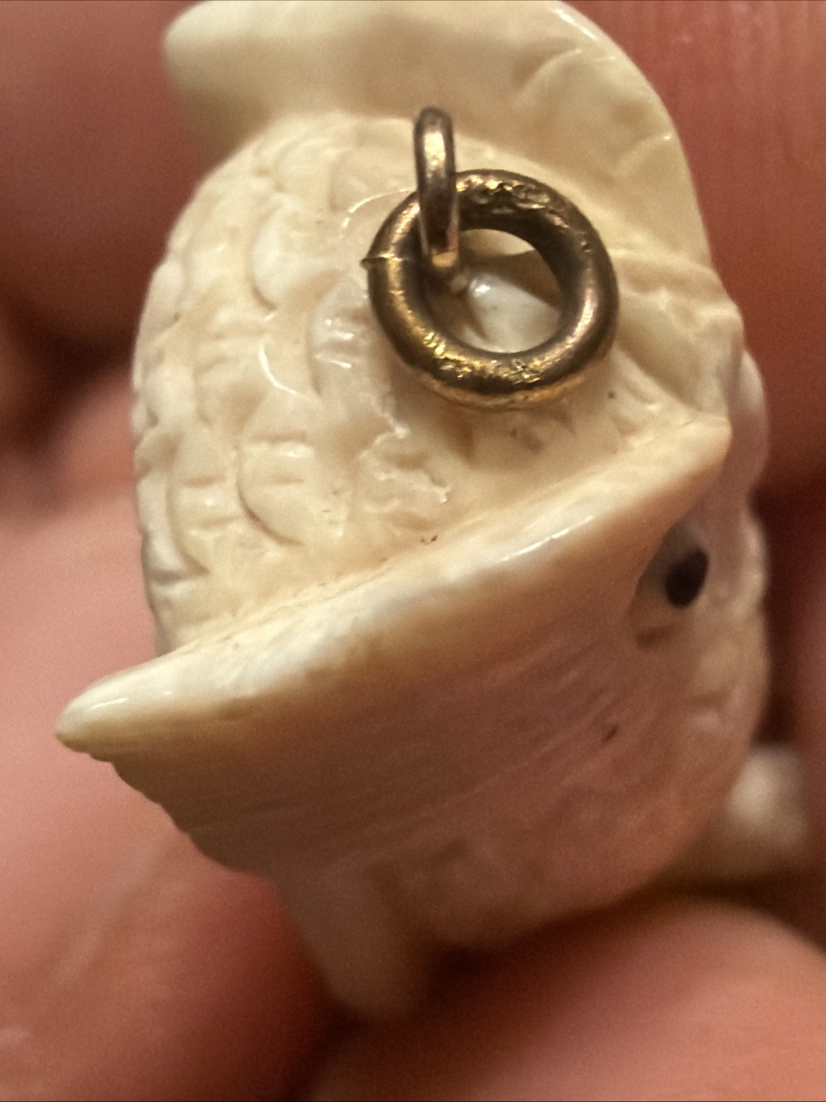 Vintage Hand Detailed Carved White Owl Pendant Charm Wise Owl Masterful Artisan