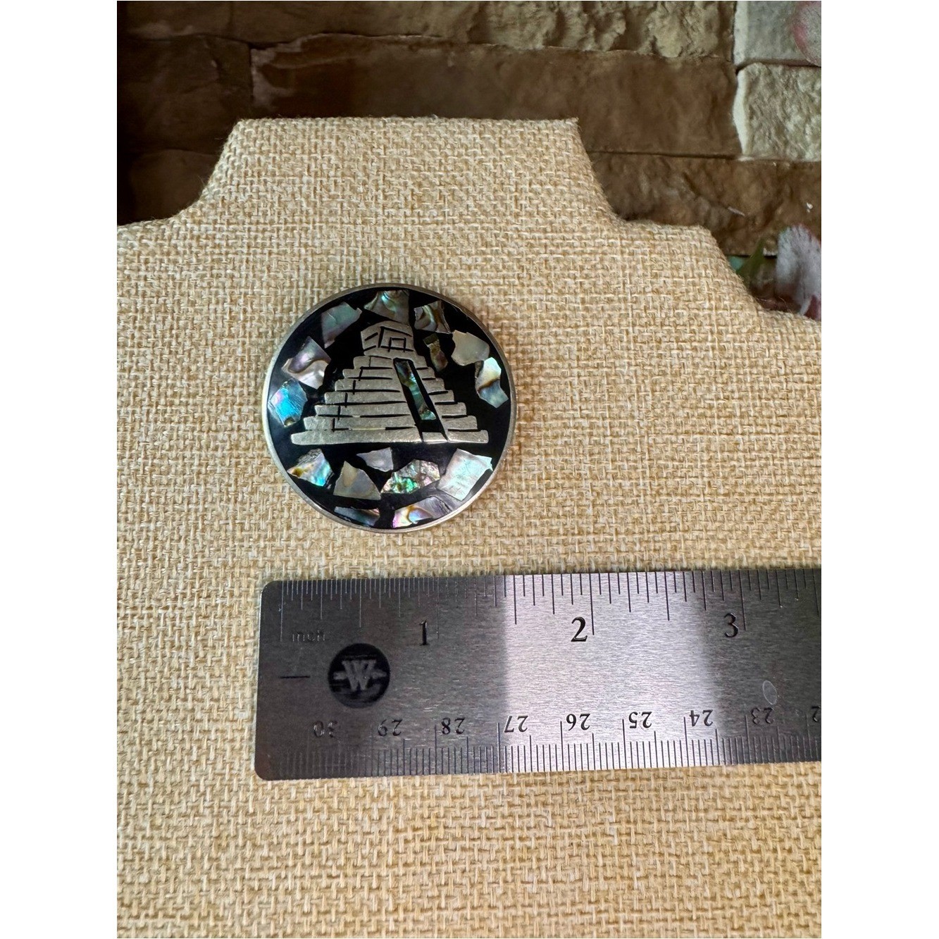 Vintage Alpaca Mexico Abalone Inlay Pendant or Brooch