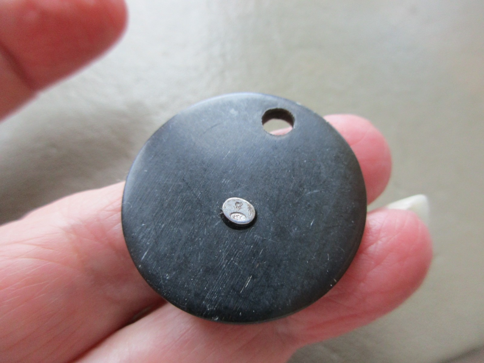 UNUSUAL VINTAGE OLD EARLY HARD PLASTIC 925 STERLING SILVER LOZENGE CHARM PENDANT