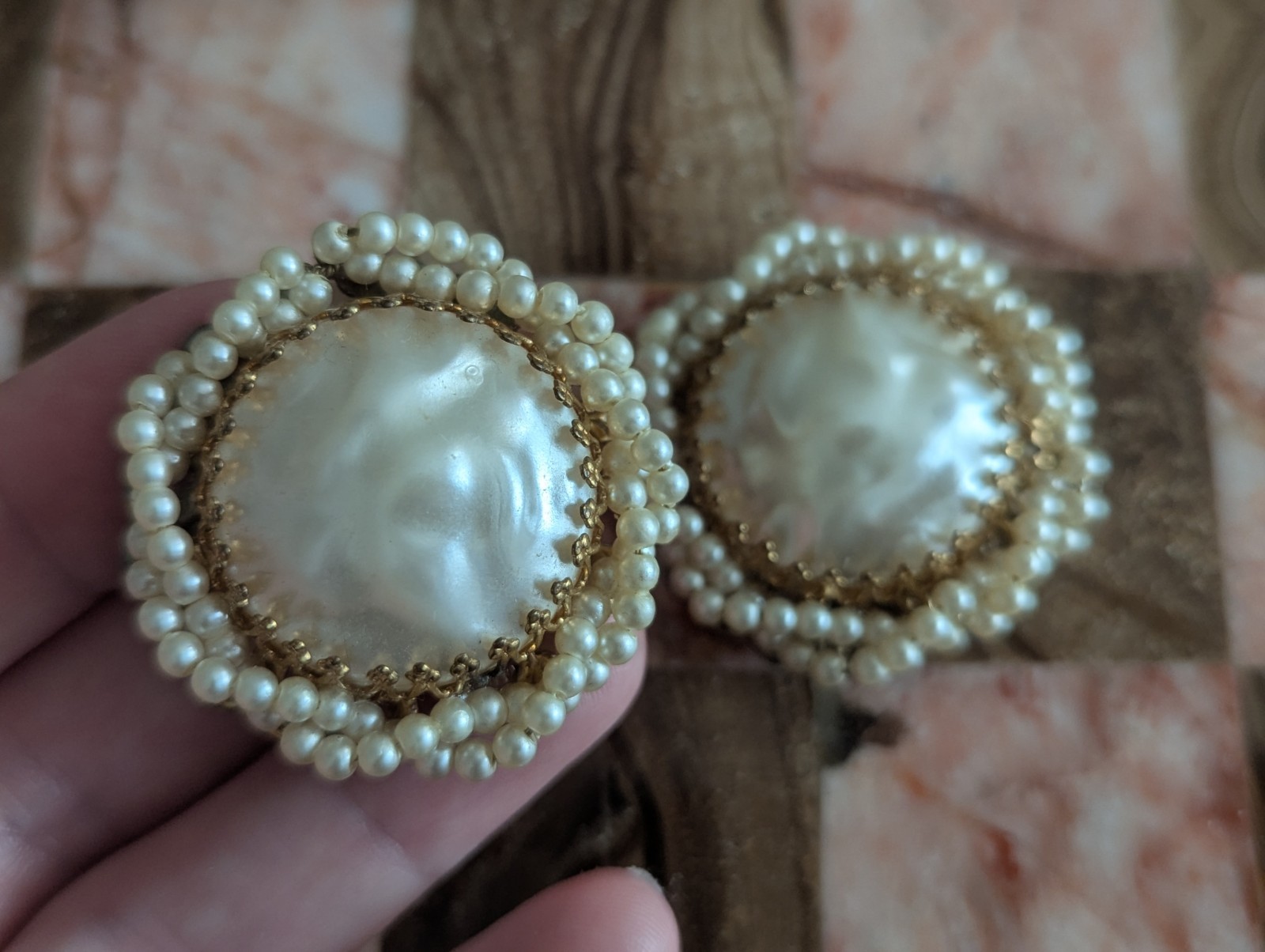 Miriam Haskell Large Pearl Ornate Cluster Statement Art Earrings Vtg Jewelry