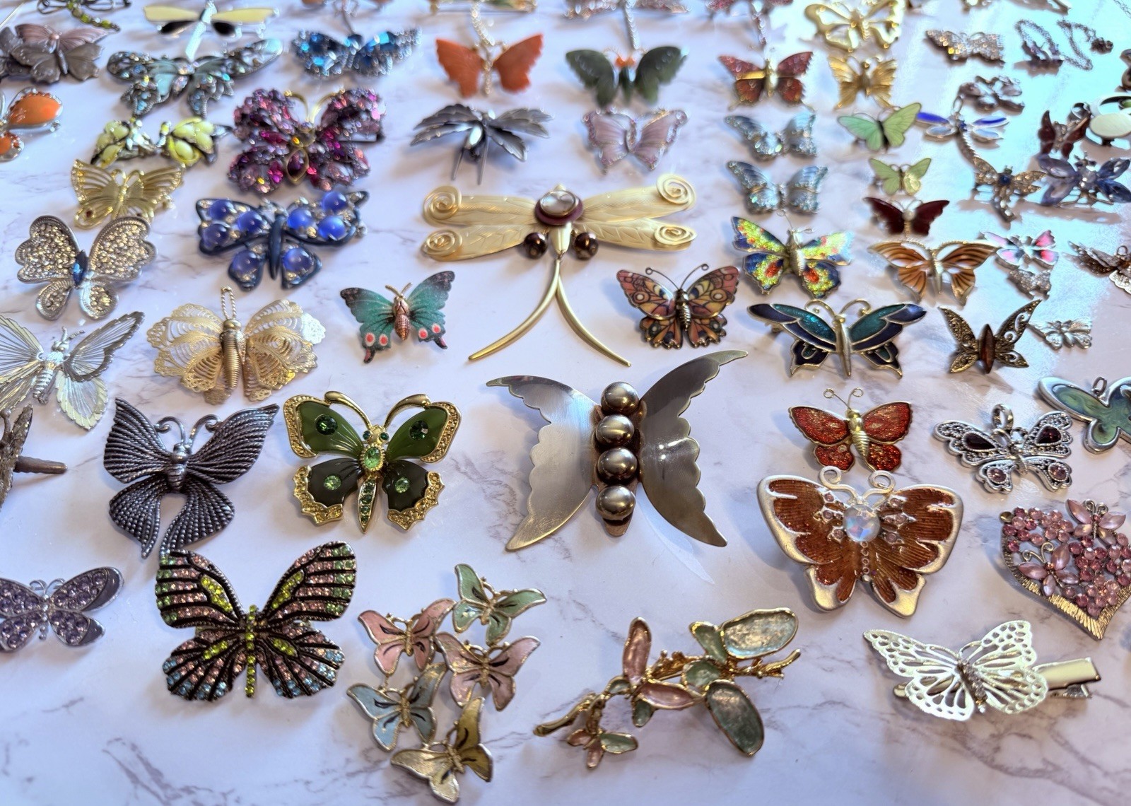 Huge Vintage Mod Butterfly Jewelry Brooch Lot Rhinestone Enamel Signed Unsigned