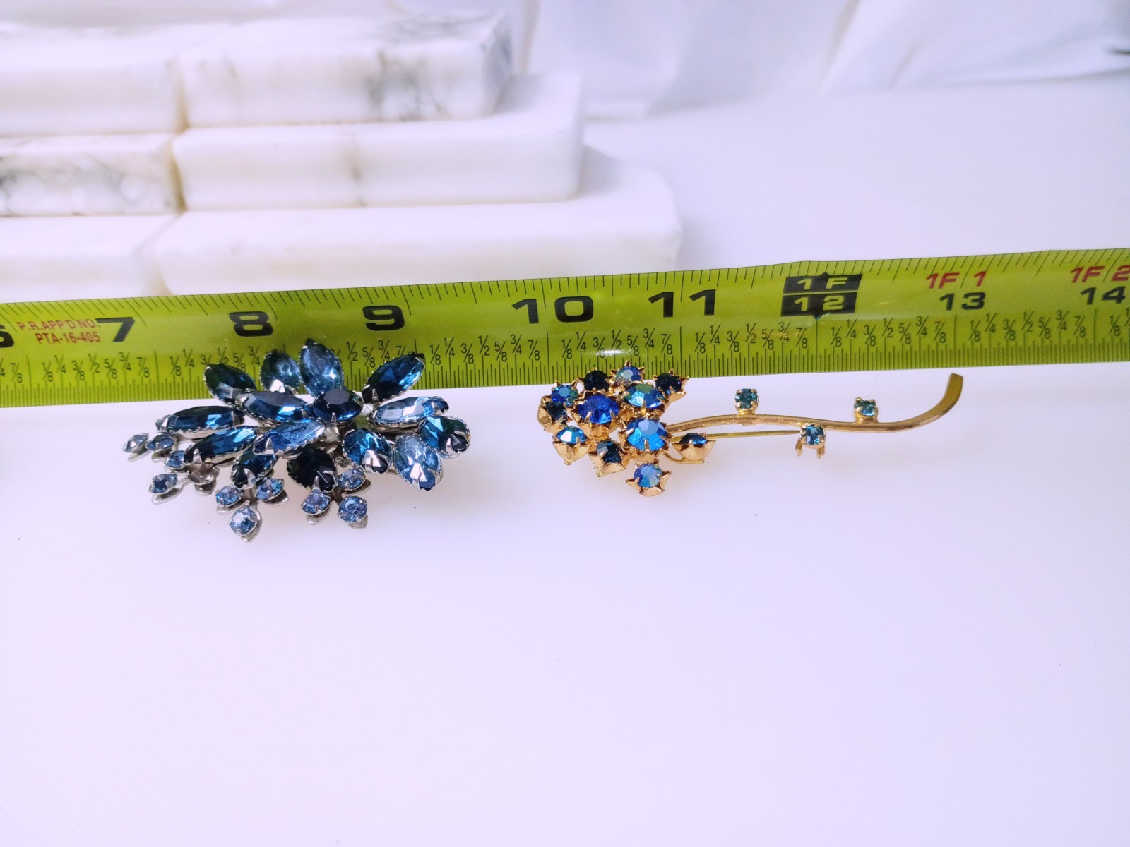 Rhinestone Costume Vintage Jewelry Lot, 4 Piece, Blue, Silver Tones, Gold Tones