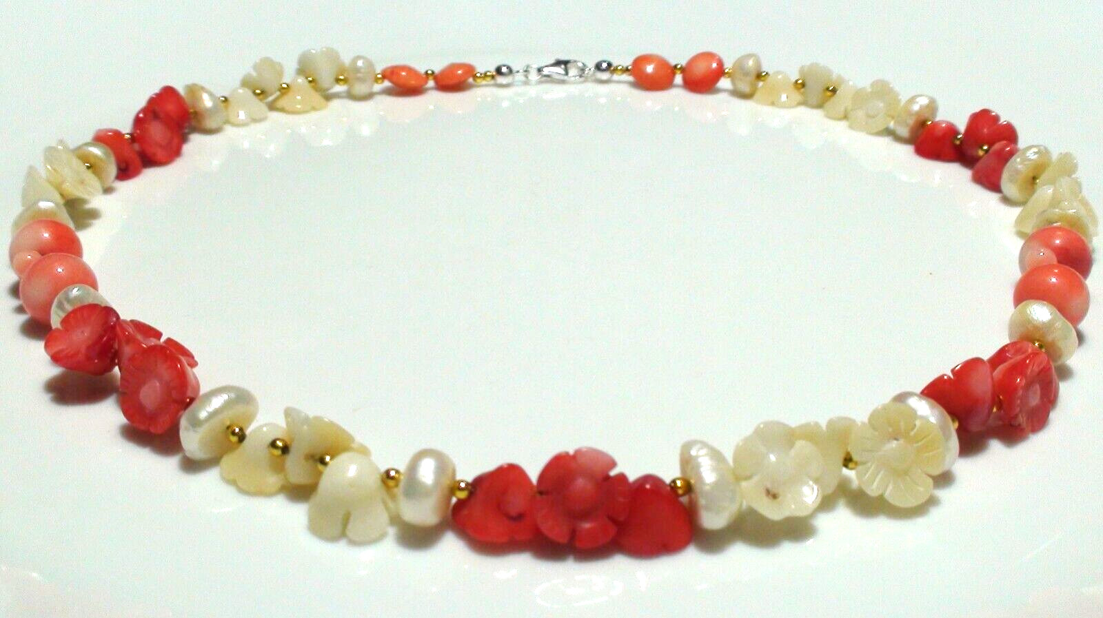 152.80ct 100% NATURAL SEA SALMON PINK,WHITE CORAL,PEARL 925 SSILVER CLASP NE-CE.