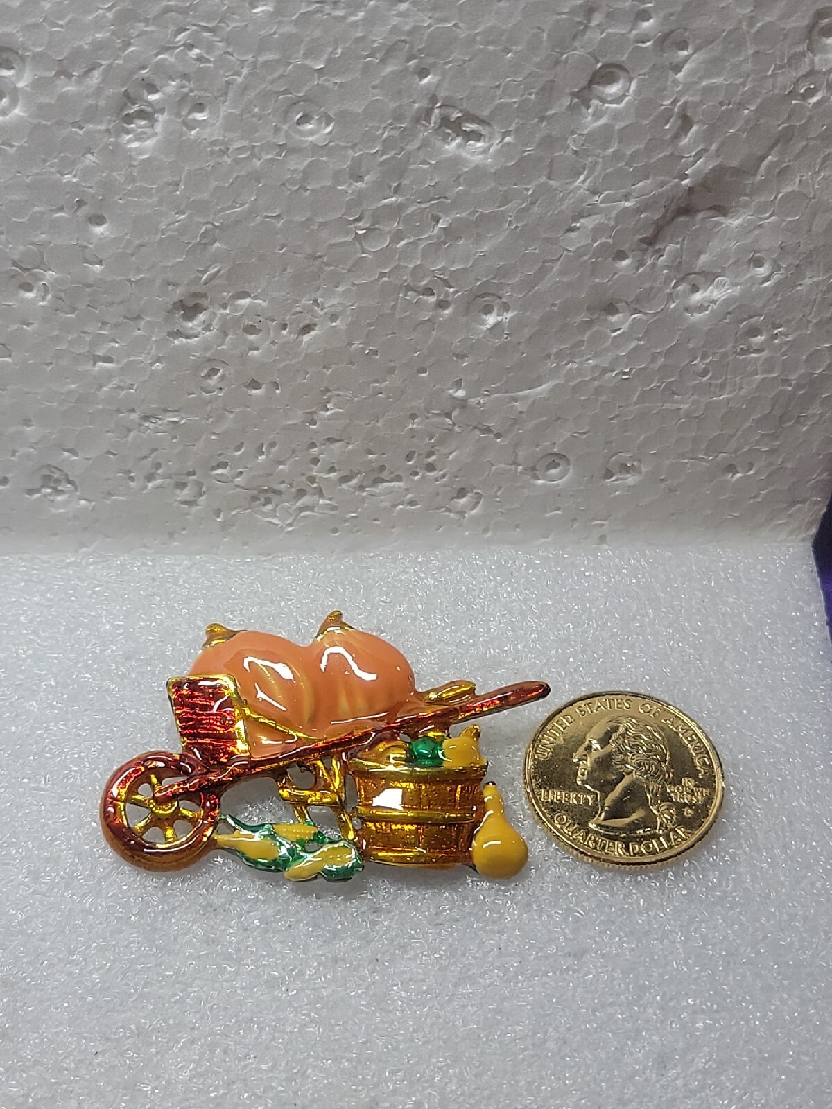 Vintage Autumn Fall pumpkins wheelbarrow Corn Enamel Squash Latch Clasp