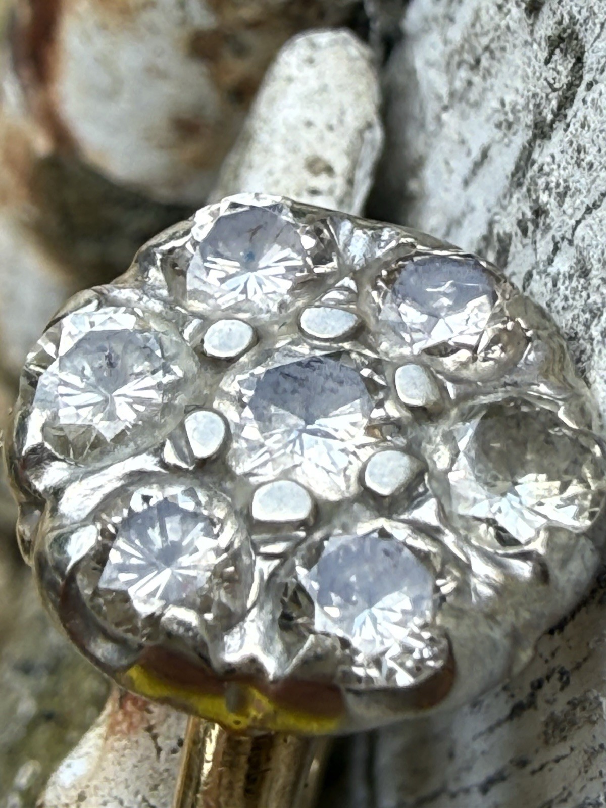 Vintage 1930’S to 1950’S 14K Gold Round Natural Cut Diamond Cluster Ring Size 6