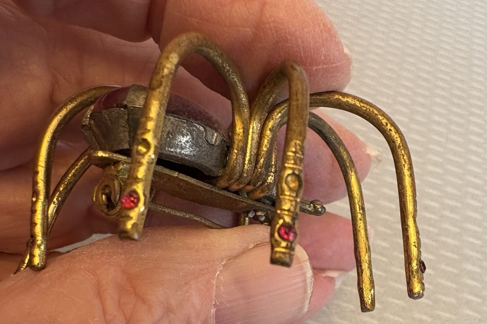 Art Deco Antique Spider Brooch Insect Bug Jewelry Red Plastic Rhinestones READ