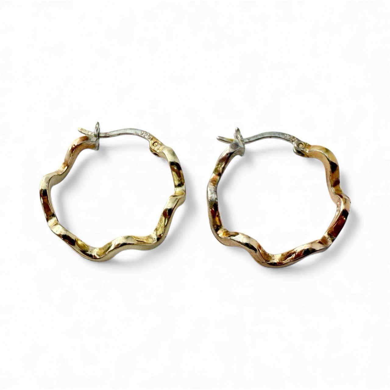 Sterling Silver 925 Gold Wash Wavy Ripple Small Hoop Earrings