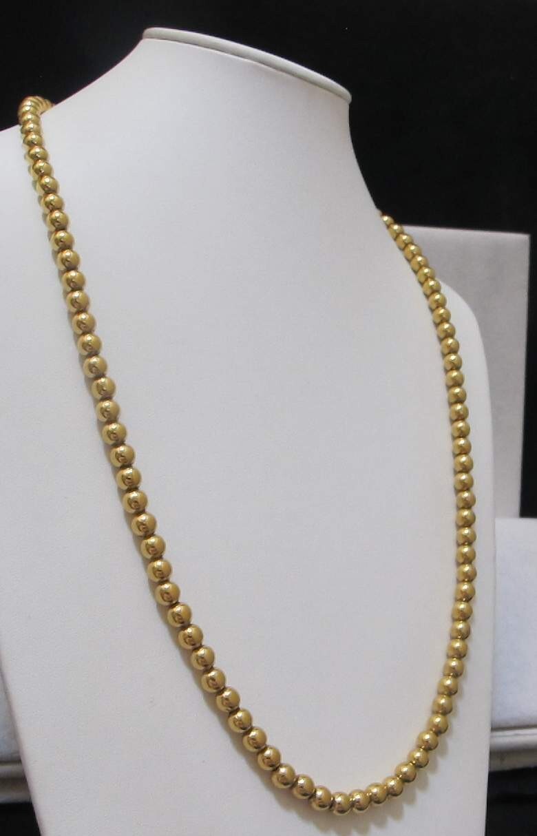 Rare Vintage MONET Shiny Gold Tone 5mm Beads 31-1/2” Strand Sister Clasp EUC