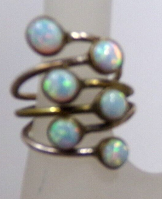 aa VINTG OPAL 925 STERLING SILVER RING SIZE 7 w/six 4mm opal JZ89 j88cr cl88cr