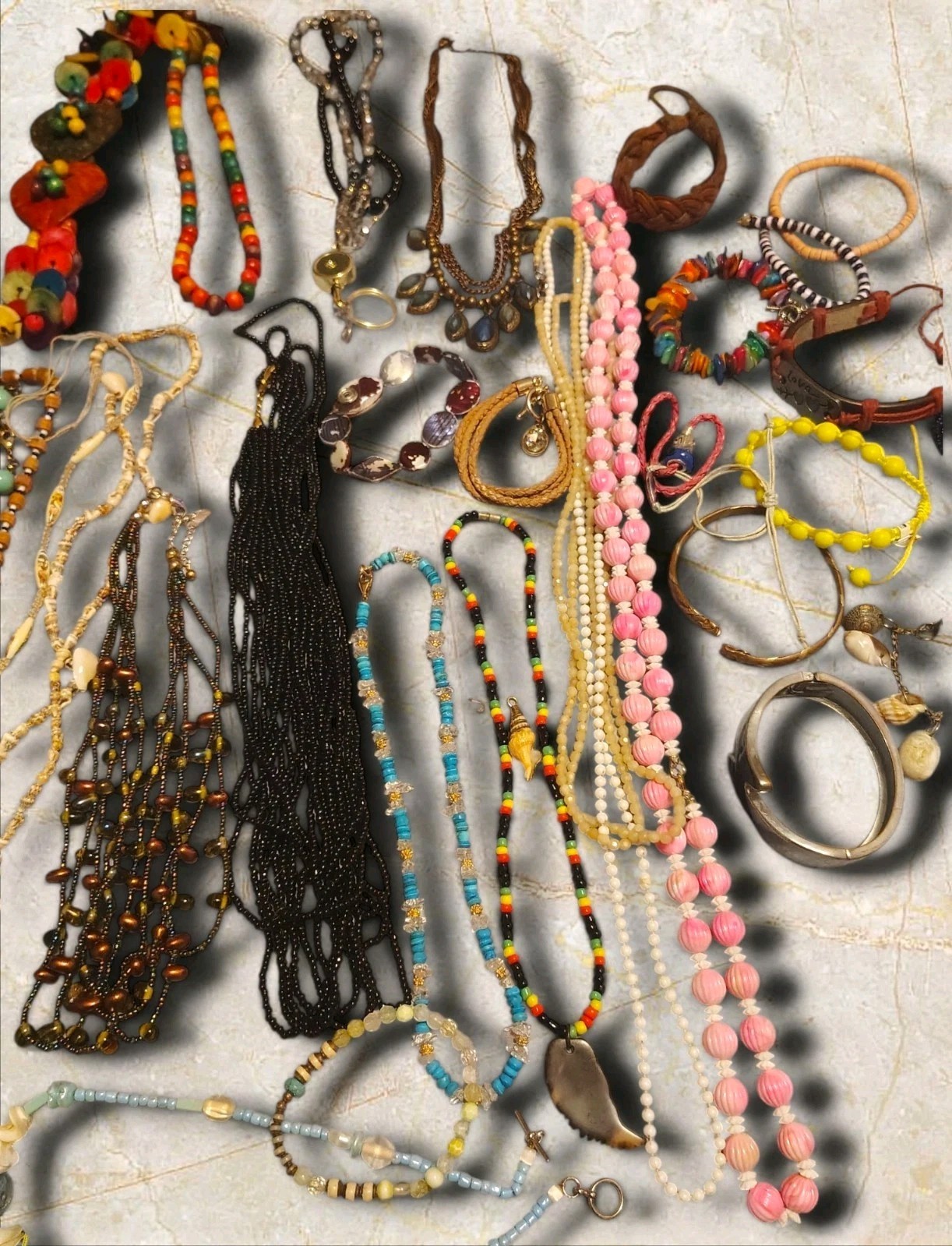 55 Pc Mixed Costume Jewelry Lot Necklaces Bracelets Signed Trifari AE Gwen Boho