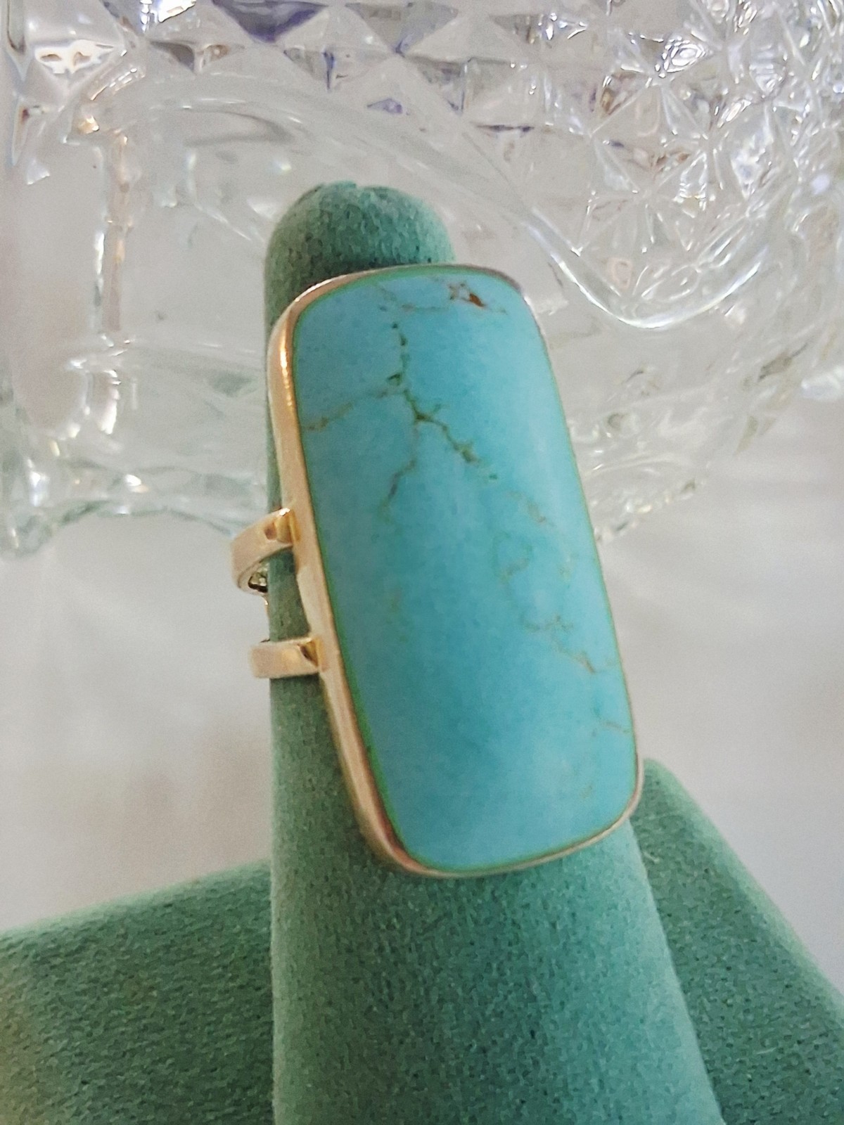 ATI Annika Witt Mexico Turquoise Large Statement Ring Size 8.75 Sterling Silver