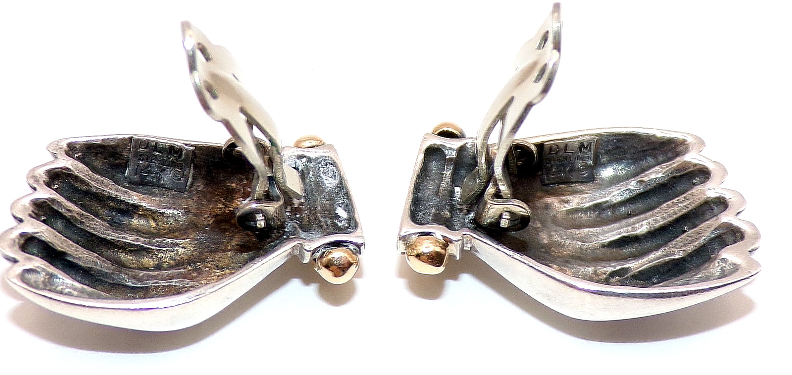 DLM DIAN MALOUF 14K YELLOW GOLD & Sterling Silver HAND Hands CLIP ON EARRINGS