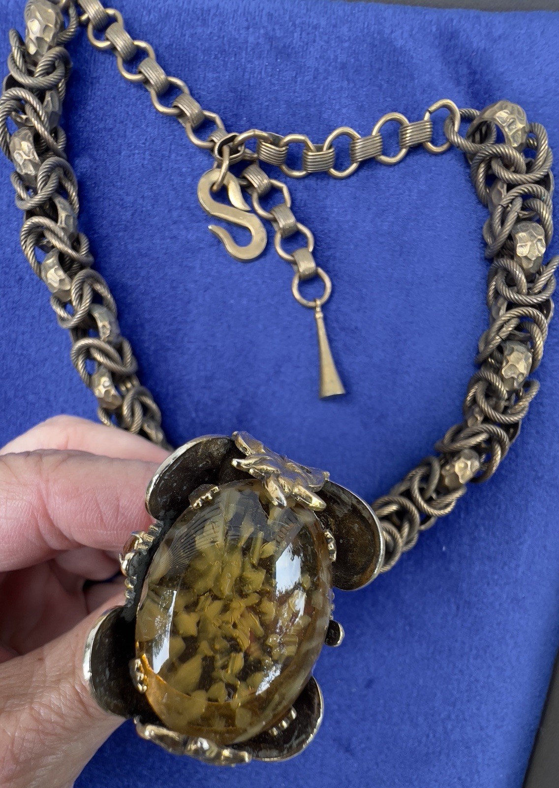 VTG HENKEL & GROSSE Victorian Revival Rhinestone & Art Glass Fob Necklace RUNWAY