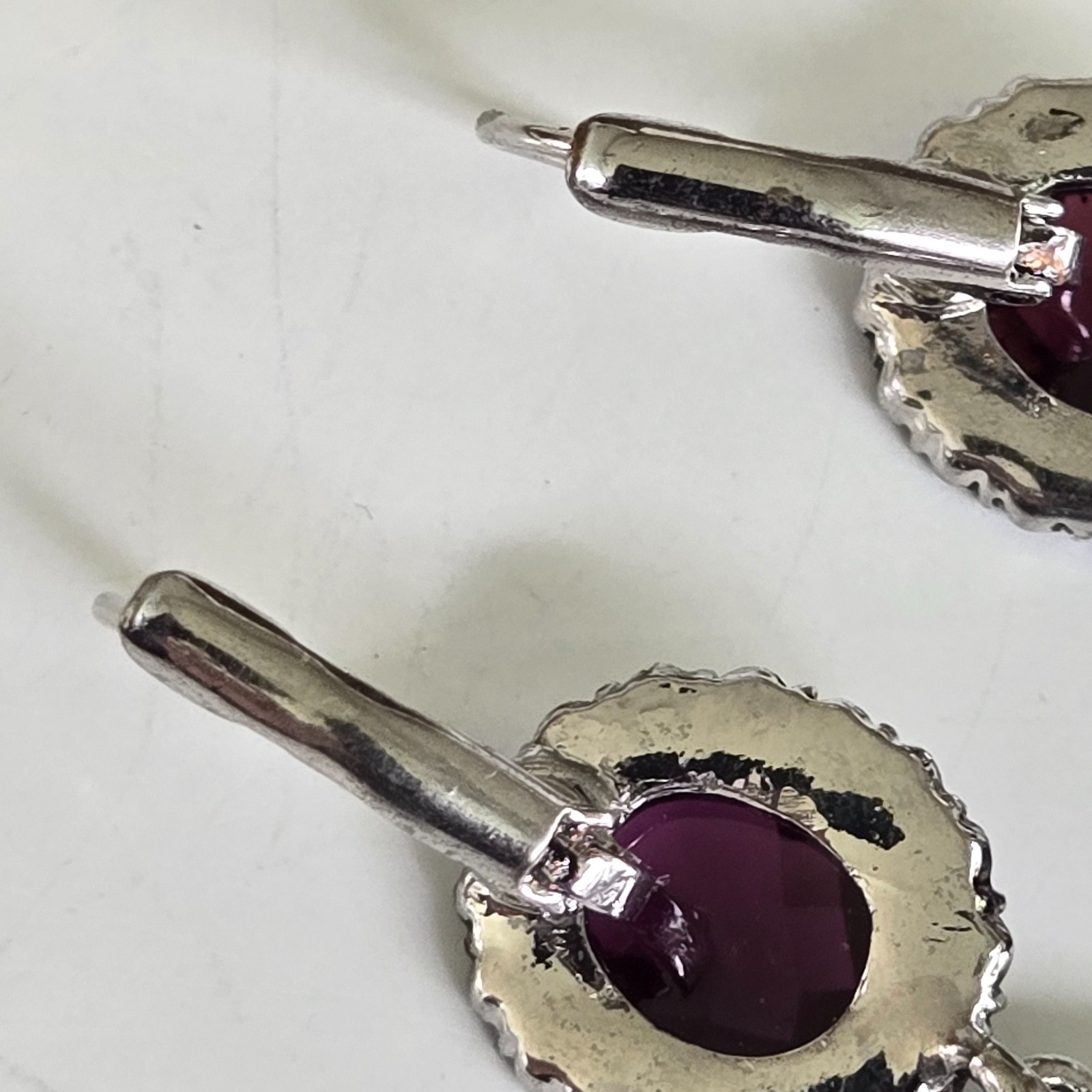 2007 Avon NR Purple & Blue Borealis Bold Drop Silver Tone Pierced Earrings 2-3/8