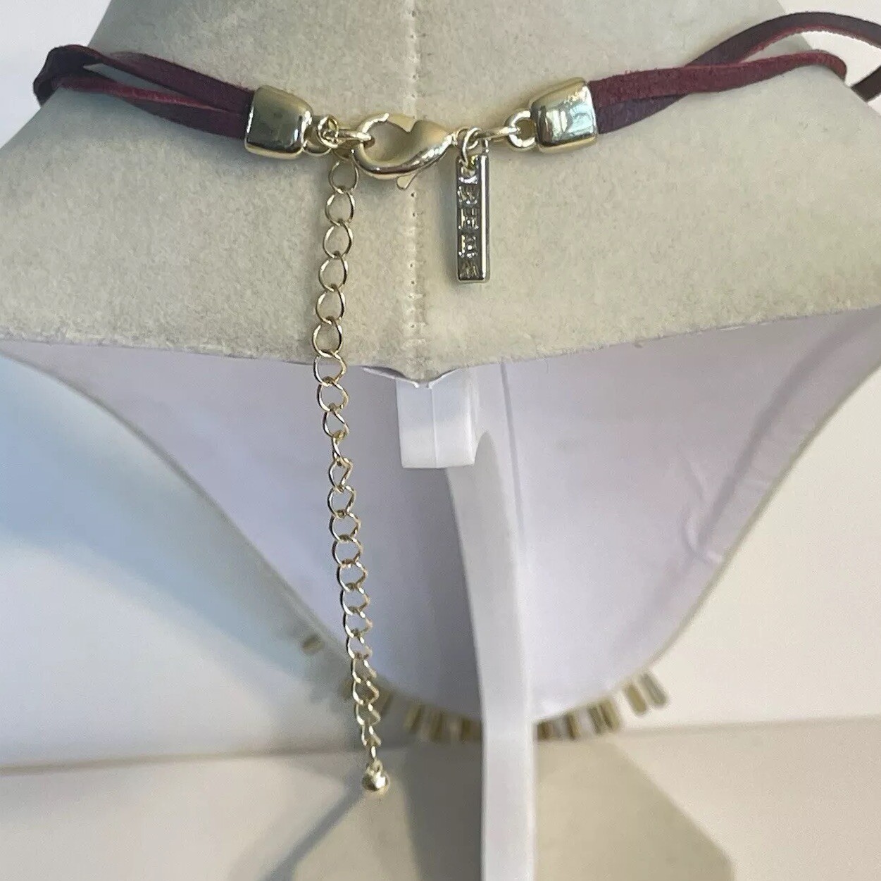 Vtg WHBM Leather Cord Fringe Necklace Tassel Gold Boho Southwest Two Layer