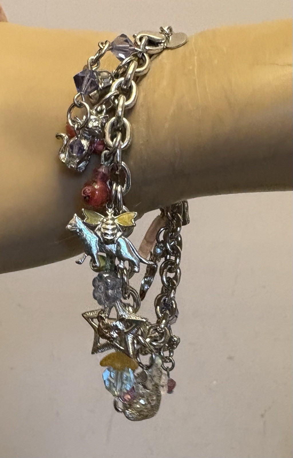 Vintage Kirks Folly Cat Lover Garden Fairies Whimsical Charm Bracelet Silvertone