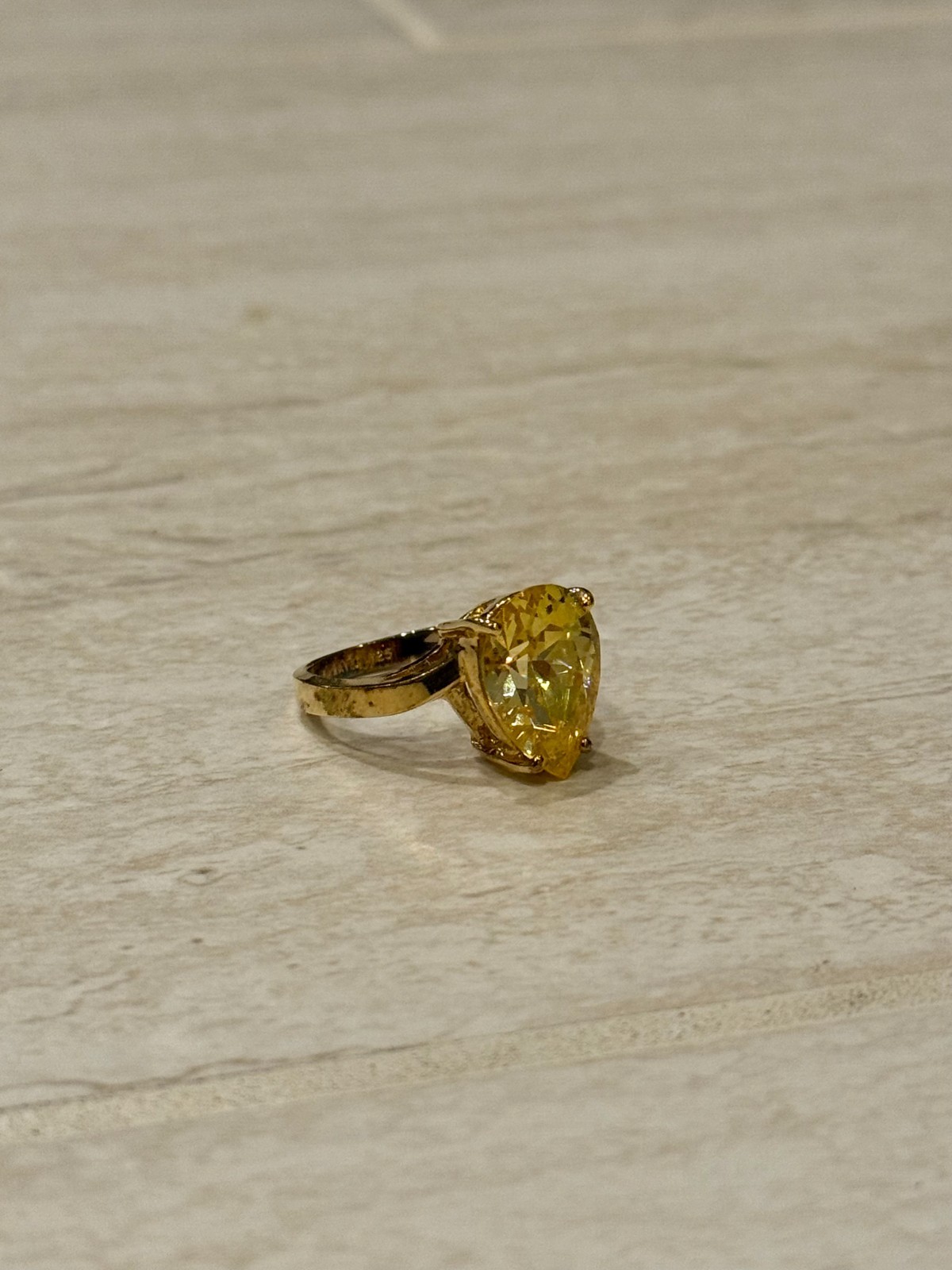 VTG Gold Tone Ring Size 7.5 Citrine Cubic Zirconia Pear Trillion Cut 925 Silver