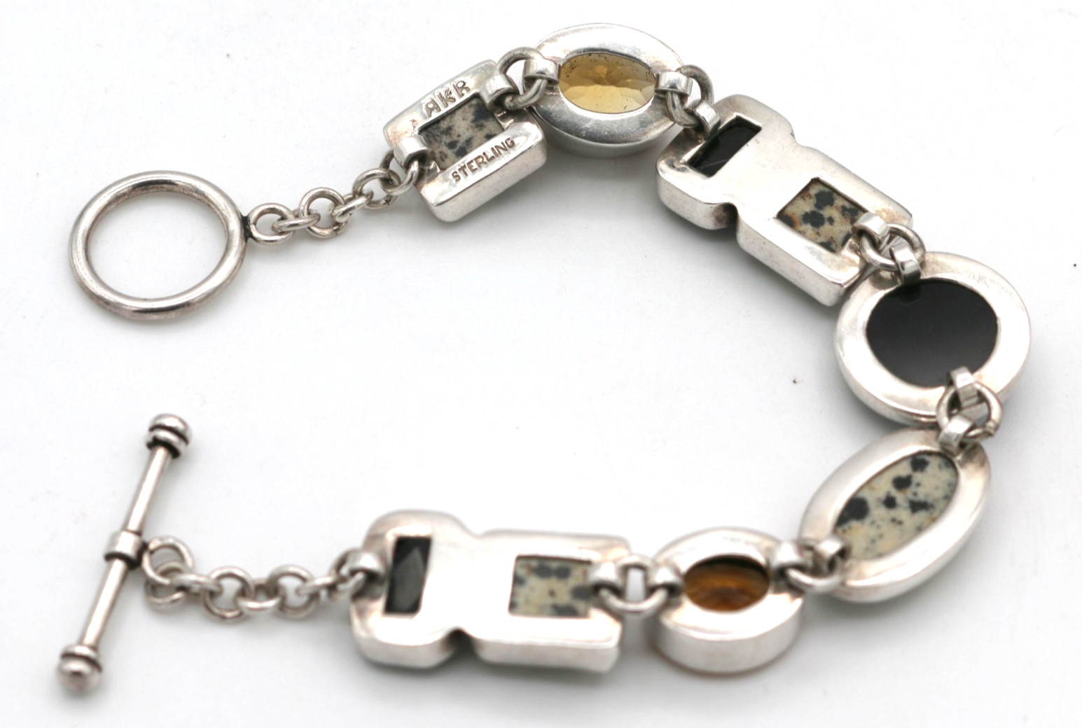AKR Amy Kahn Russell 925 Sterling Silver Dalmatian Jasper Citrine, Onyx Bracelet