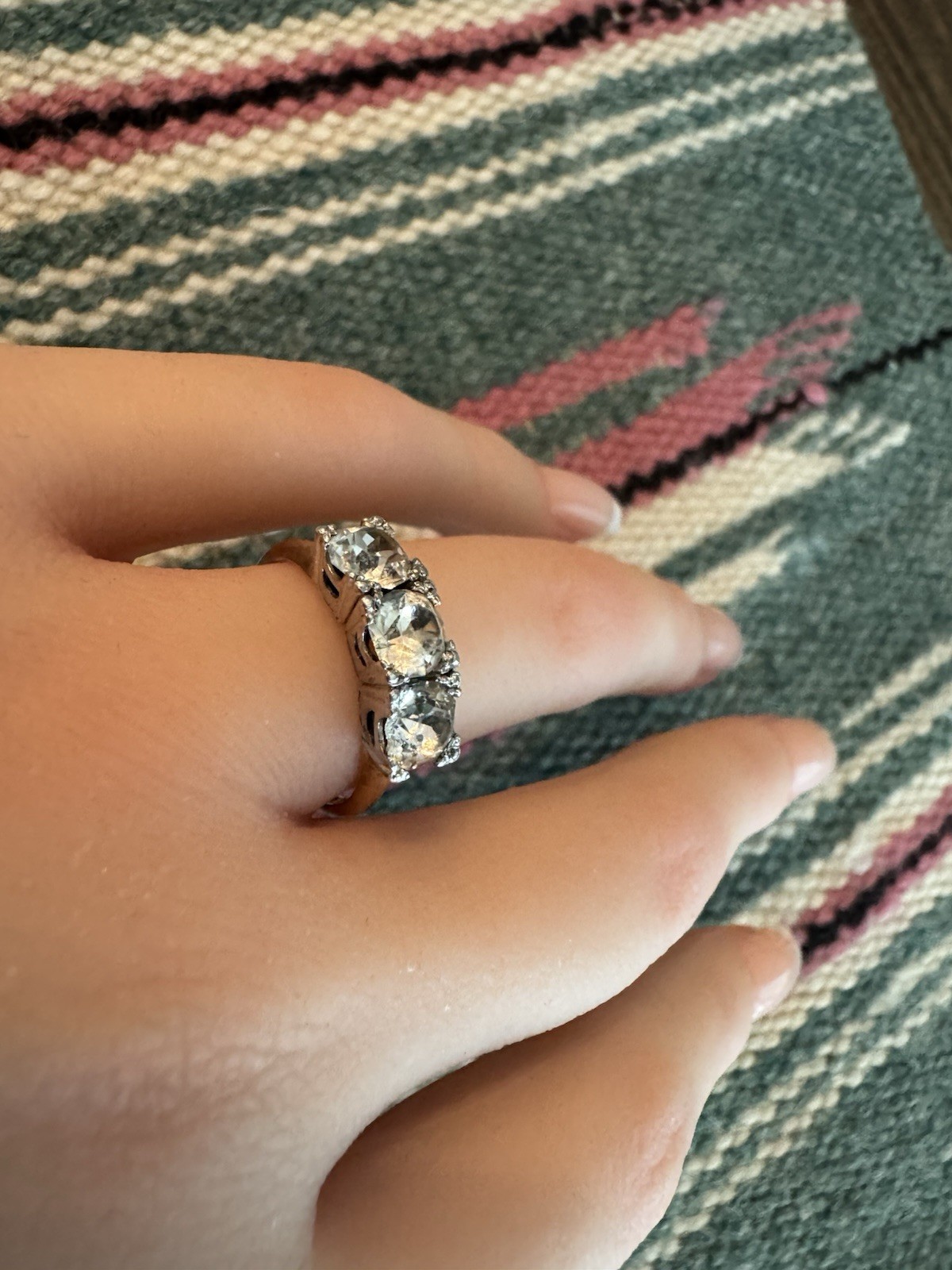 VTG 10K Gold Filled w Sterling Silver Top 3 Rhinestones Sz 6.5 Ring 2.4g