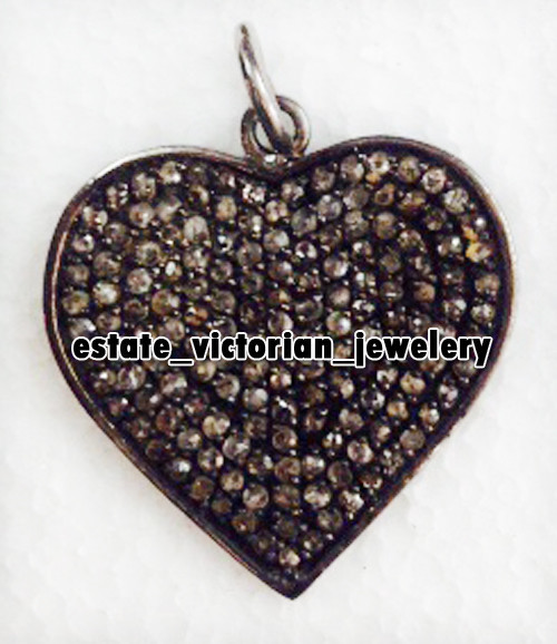 Victorian 1.24ctw Genuine Old Mine Rose Cut Diamond Silver Heart Charm Jewelry