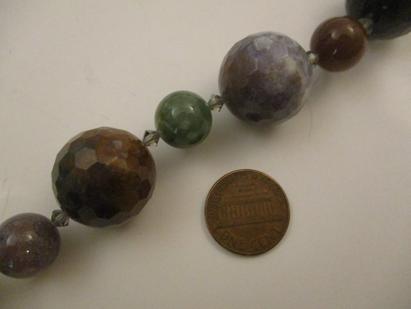 Vintage Large Polished Stone Bead Necklace Graduated Faceted Sterling Clasp