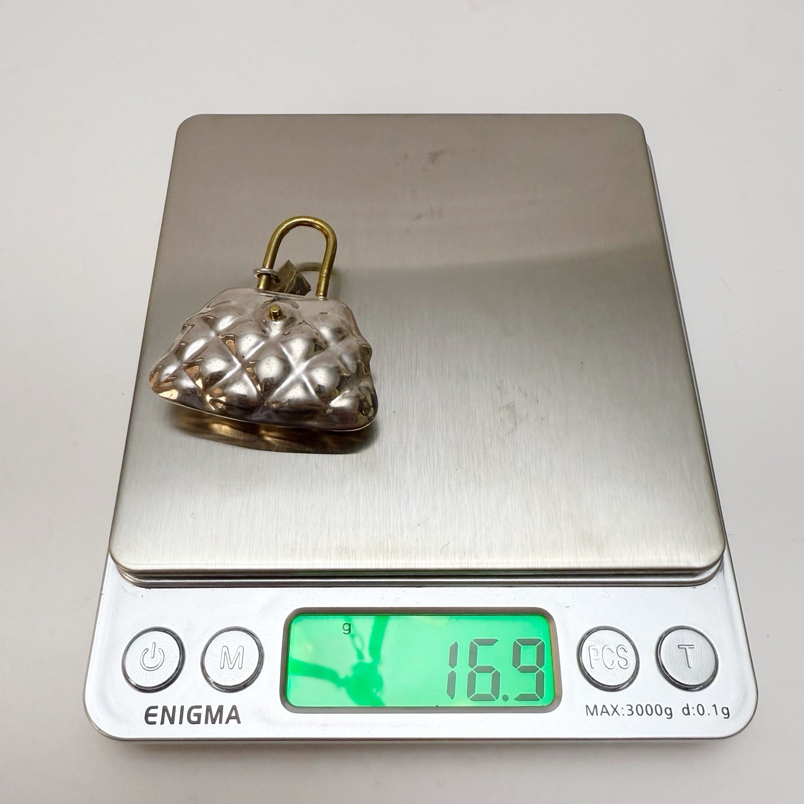 Vintage Large Quilted Purse Handbag Sterling Silver 925 Pendant Charm Mexico