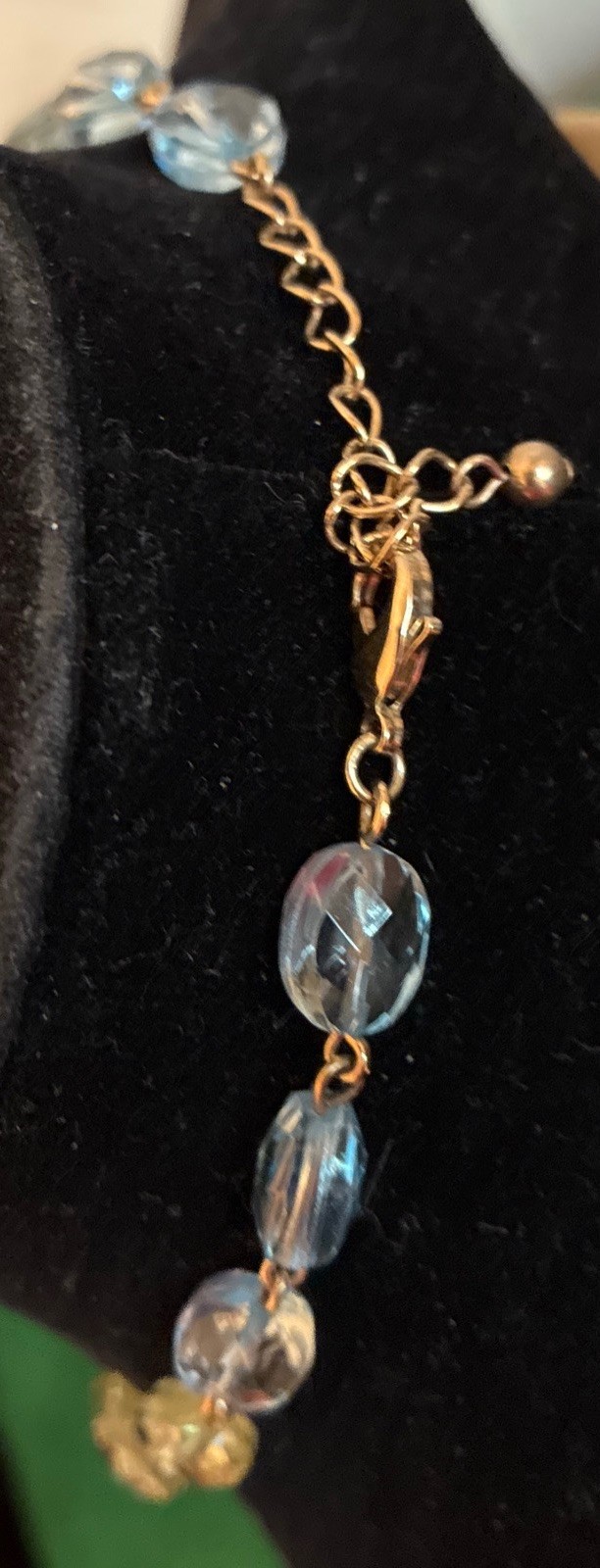 Edwardian Revival Gold Tone Necklace Ice Blue Faceted Teardrop Crystals Dangle