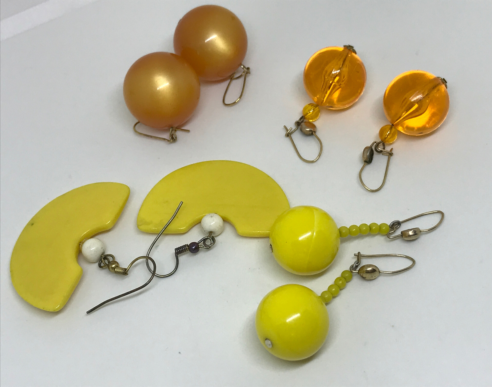 Vintage Retro 1950’s-1980’s EARRINGS Mustard Yellow Orange Gold Fill 4 Pair Lot